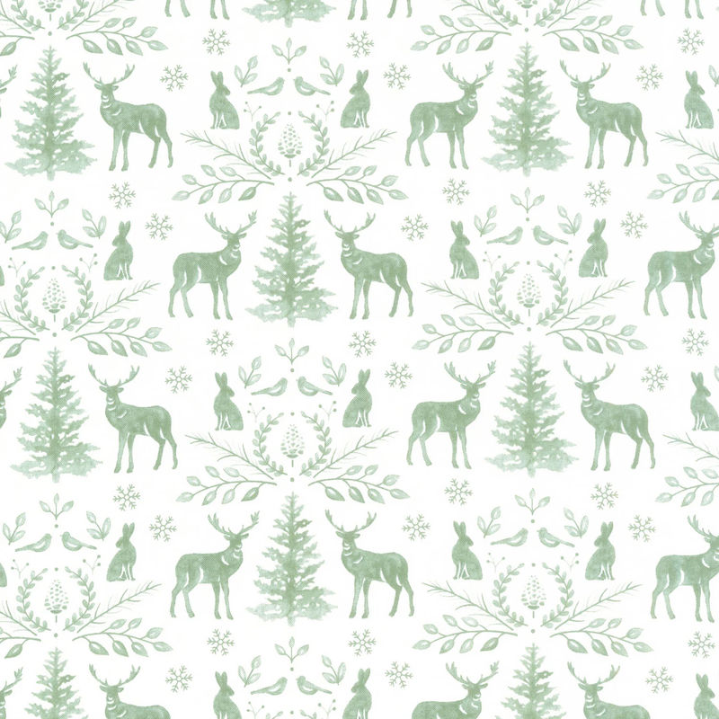 Woodland Winter - Woodland Damask Snowy White Yardage