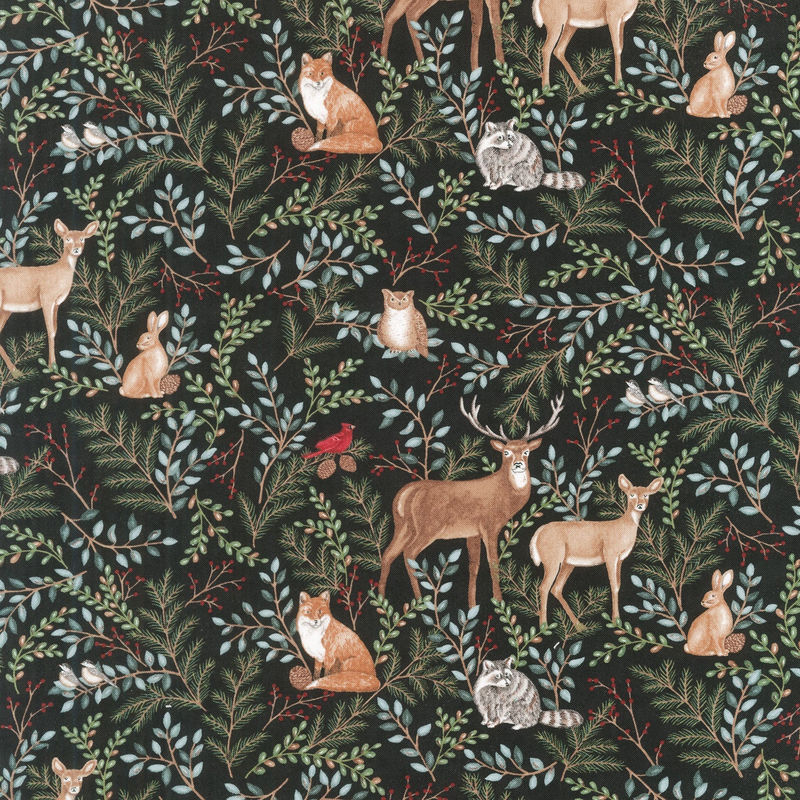 Woodland Winter - Woodland All Over Charcoal Black Yardage