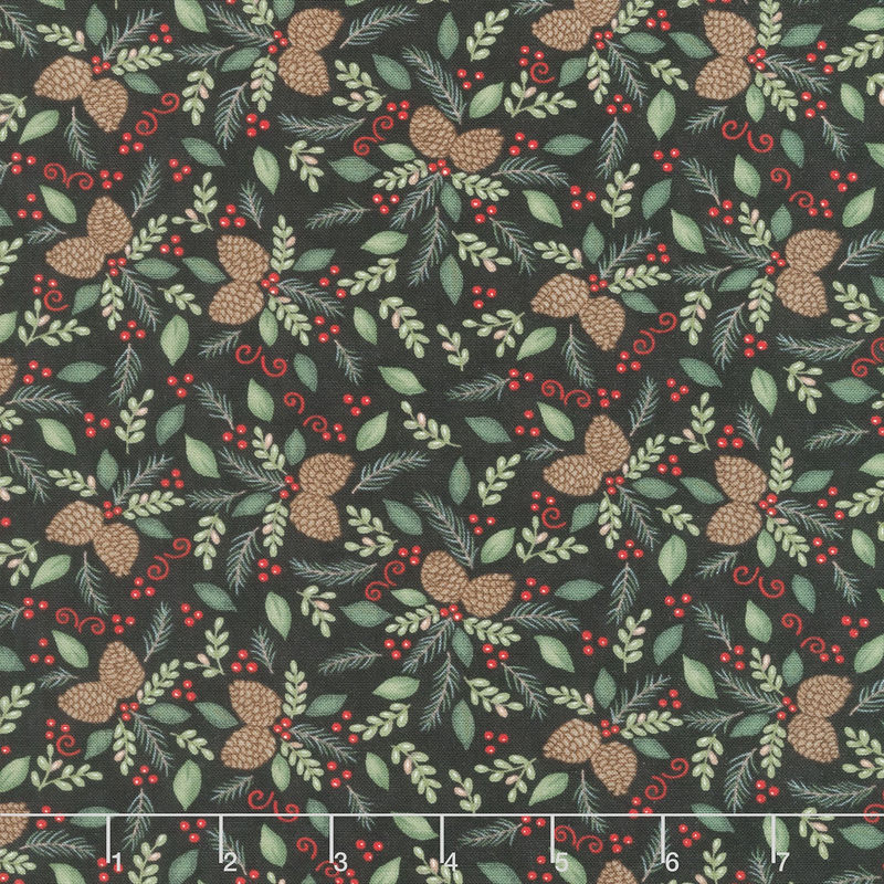 Woodland Winter - Pinecones & Foliage Charcoal Black Yardage