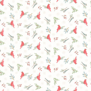 Woodland Winter - Winter Birds Snowy White Yardage