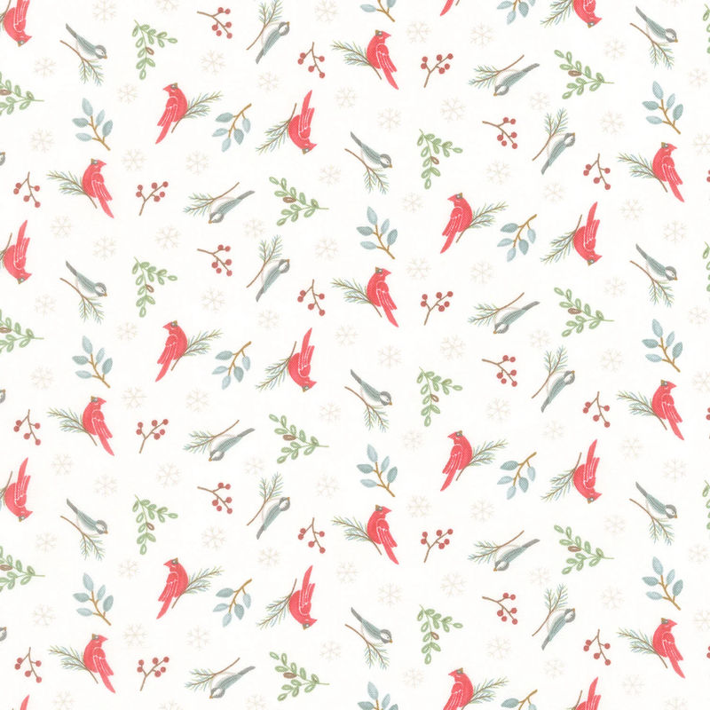 Woodland Winter - Winter Birds Snowy White Yardage