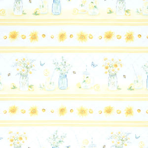 Zest For Life - Daisy and Lemon Jars Repeating Stripe Multi Yardage