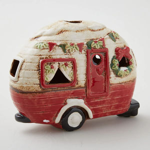Hand-Painted Stoneware Camper w/LED Lights
