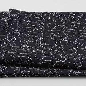 Needle & Thread - Threaded Lines & Needle White on Black 108" Wide 3 Yard Cut