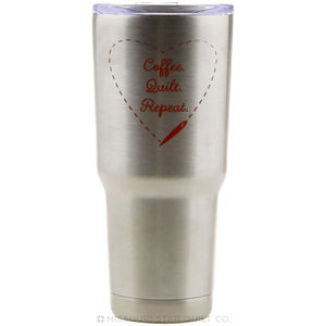 "Coffee, Quilt, Repeat" Missouri Star Travel Coffee Mug - Silver