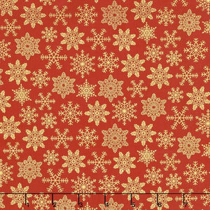 'Tis the Season - Snowflakes Red Metallic Yardage
