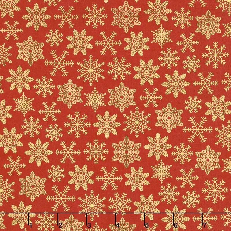 'Tis the Season - Snowflakes Red Metallic Yardage