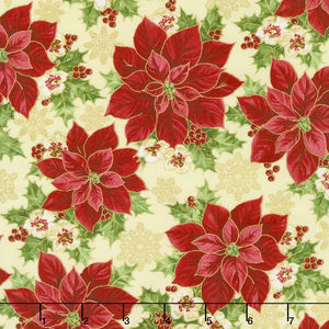 'Tis the Season - Poinsettia Cream Metallic Yardage