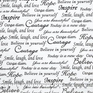 108" Quilt Back - Inspirational Words White 108" Backing