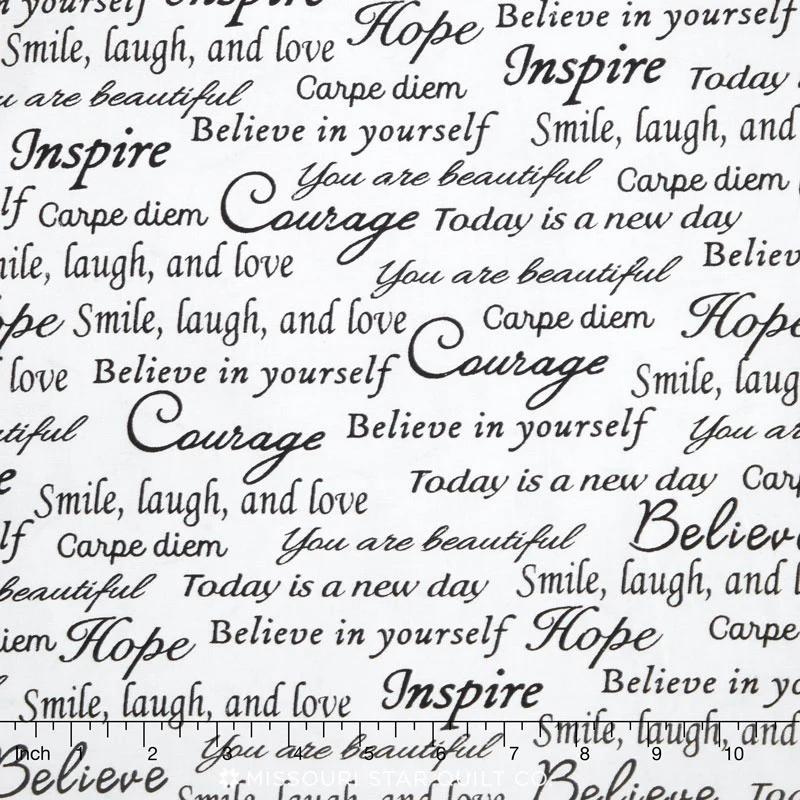108" Quilt Back - Inspirational Words White 108" Backing