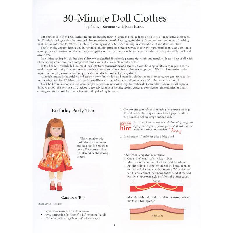 30 Minutes Doll Clothes by Nancy Zieman with Joan Hinds