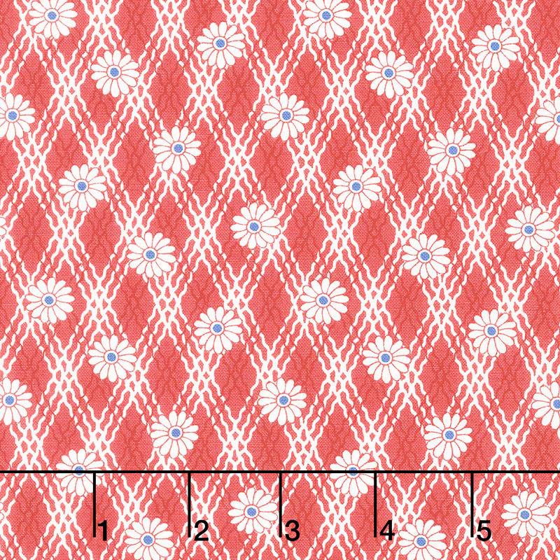 30's Playtime - Daisy Chain Scarlet Yardage