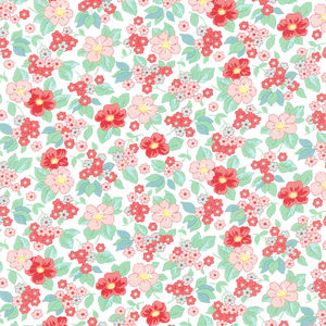 30's Playtime - Growing Garden Eggshell Scarlet Yardage