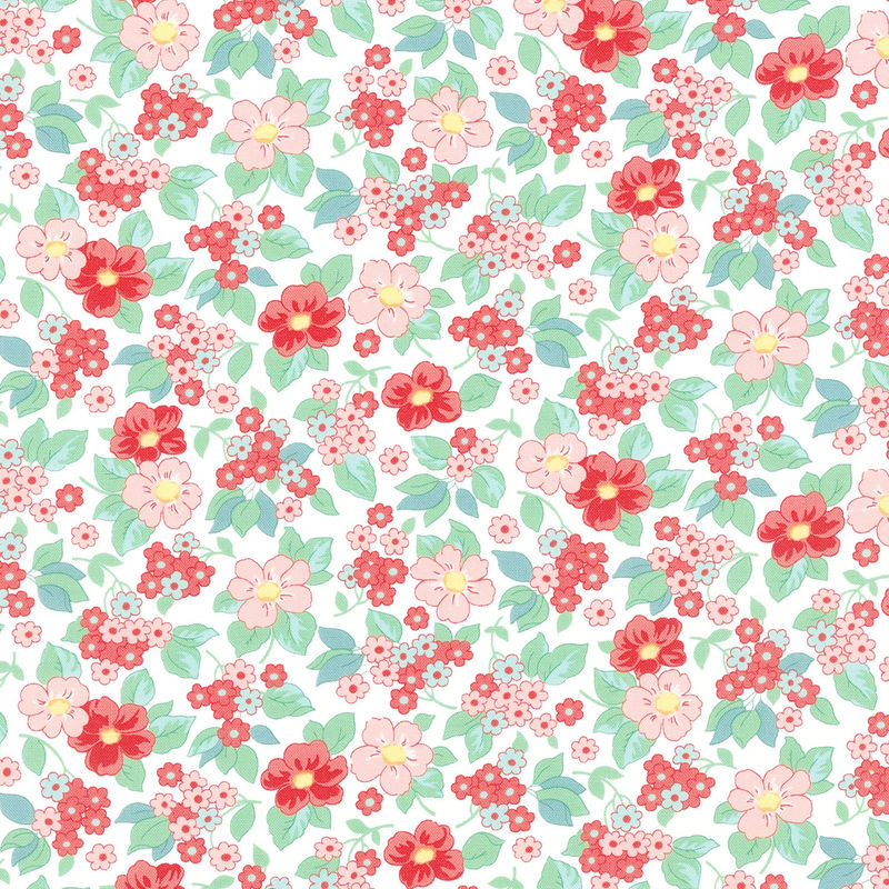 30's Playtime - Growing Garden Eggshell Scarlet Yardage