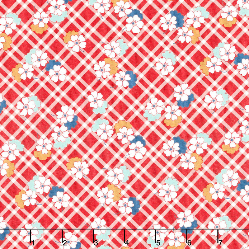 30's Playtime - Picnic Posies Scarlet Yardage