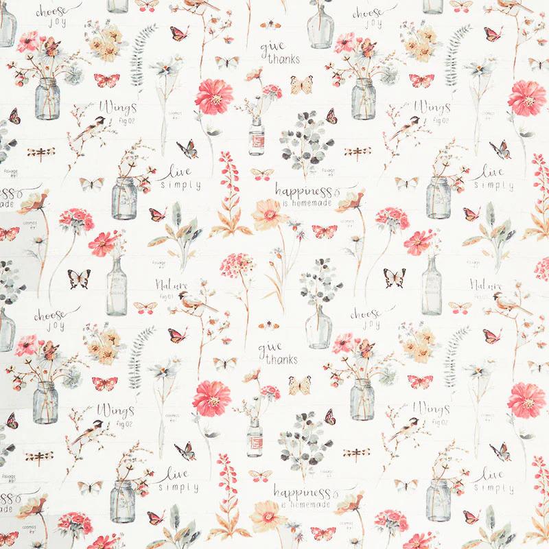 A Country Weekend - Floral Bottles White Yardage