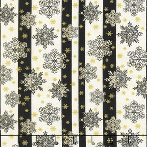 A Festive Season ll - Snowflake Stripe Black/Cream Metallic Yardage