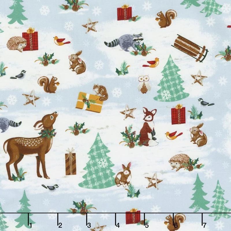 A Time of Wonder - Woodland Animals Light Blue Yardage