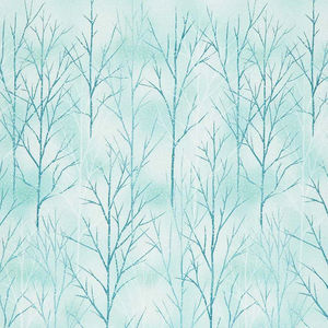 A Walk on the Path - Teal Branches Metallic Yardage