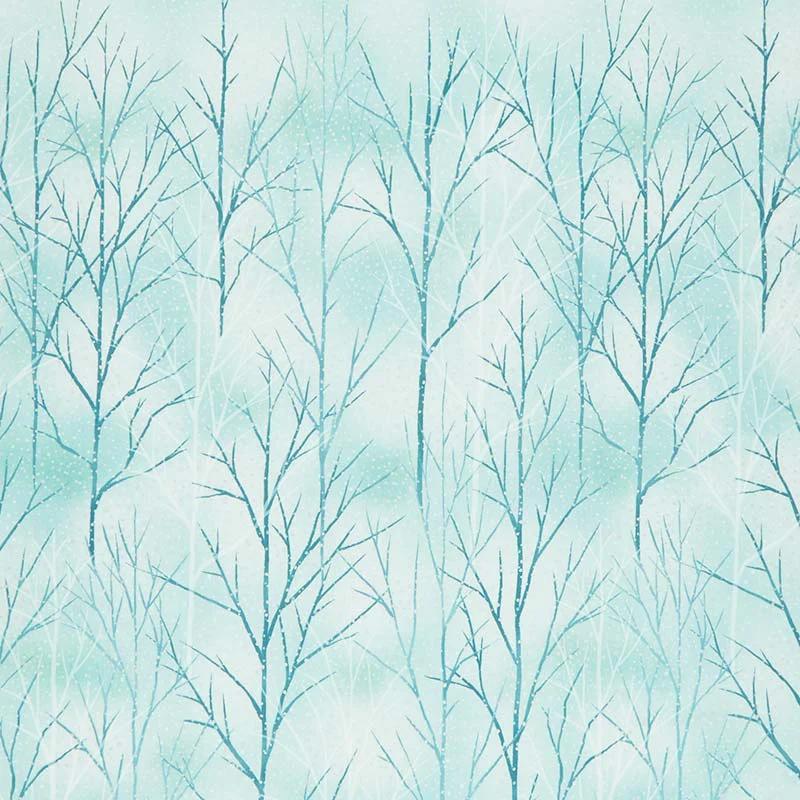 A Walk on the Path - Teal Branches Metallic Yardage