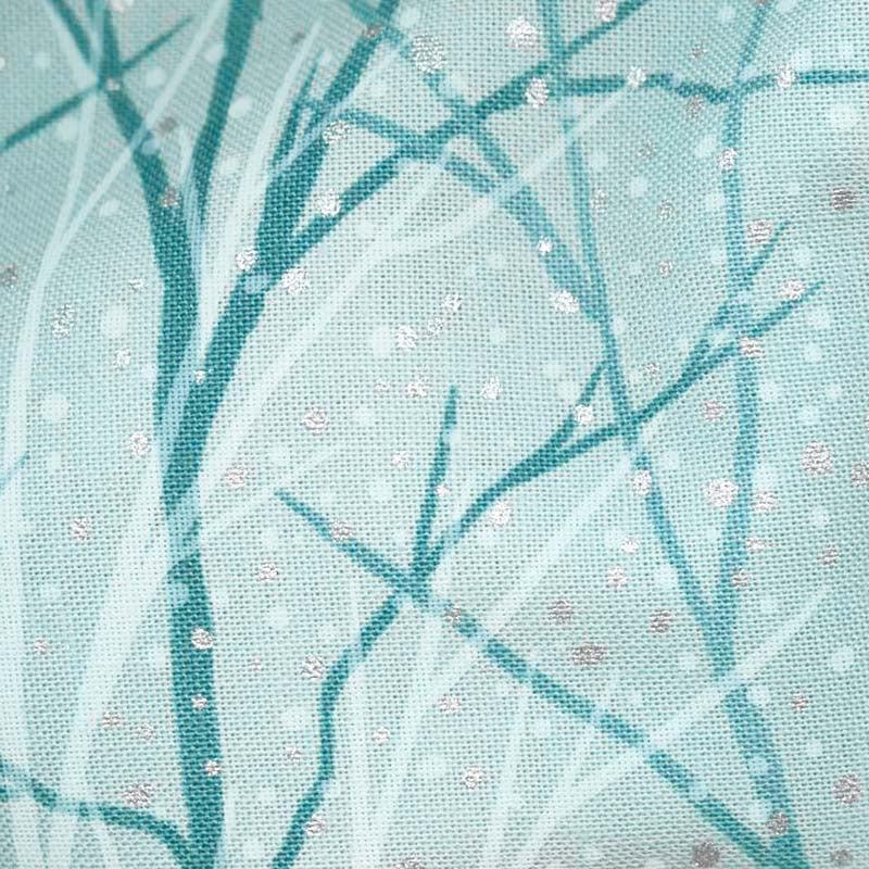A Walk on the Path - Teal Branches Metallic Yardage