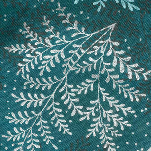 A Walk on the Path - Teal Ferns Lagoon Metallic Yardage