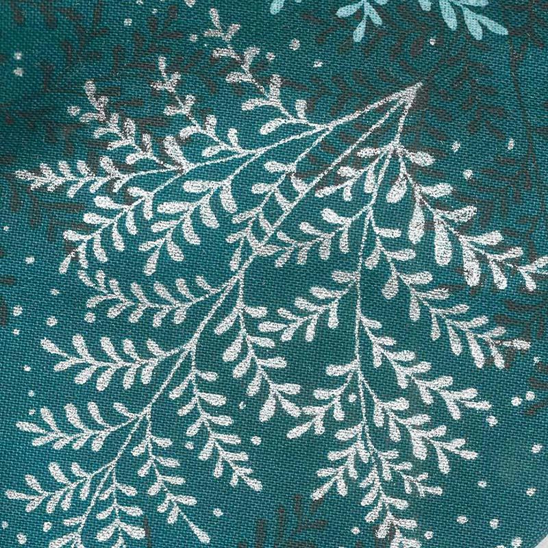 A Walk on the Path - Teal Ferns Lagoon Metallic Yardage