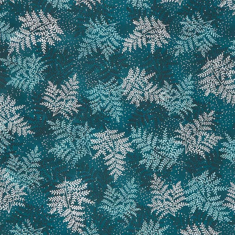 A Walk on the Path - Teal Ferns Lagoon Metallic Yardage