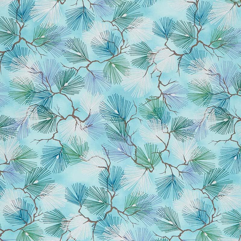A Walk on the Path - Teal Pine Branches Metallic Yardage