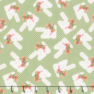 A Wooly Garden - Garden Bunnies Sage Yardage