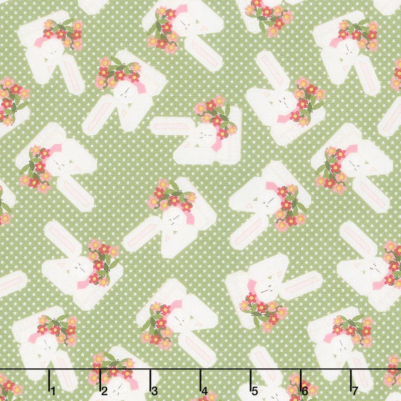 A Wooly Garden - Garden Bunnies Sage Yardage