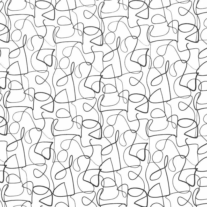 Abstract Collage - Squiggly Lines Black Yardage