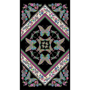 Alluring Butterflies - Butterfly Kaleidscope Black Metallic Panel