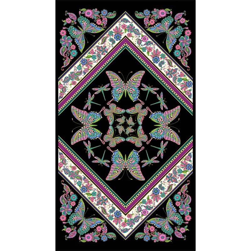 Alluring Butterflies - Butterfly Kaleidscope Black Metallic Panel