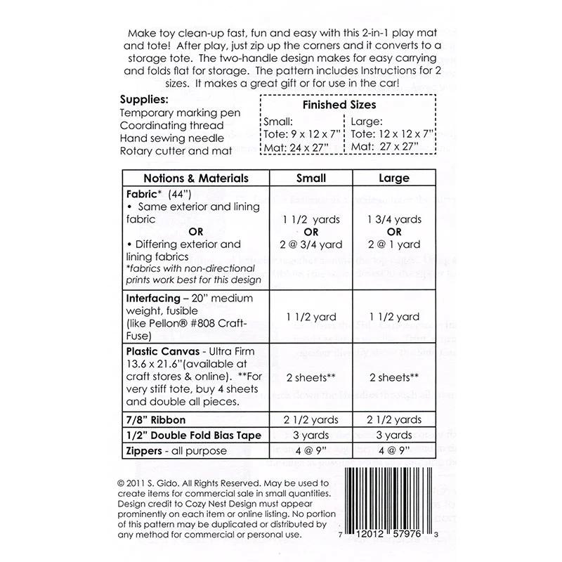 Play, Then Store Away Playmat & Tote Pattern**DUPLICATE SKU OF PAT3838 **DO NOT USE**