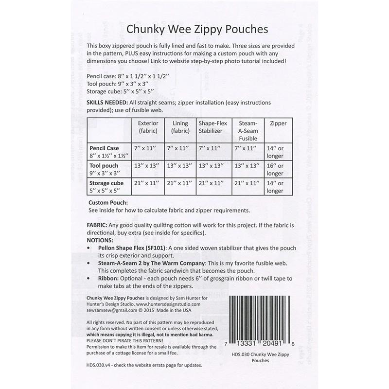 Chunky Wee Zippy Pouches Pattern