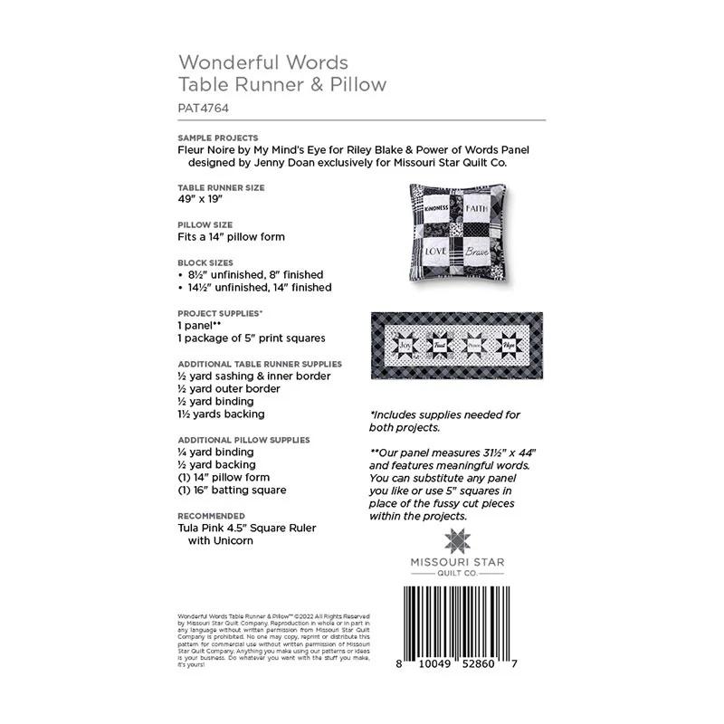 Wonderful Words Table Runner & Pillow Pattern by Missouri Star