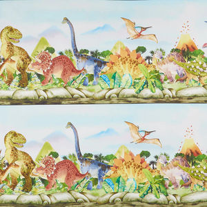 Dinosaur Friends - Dino Border Stripe Multi Yardage