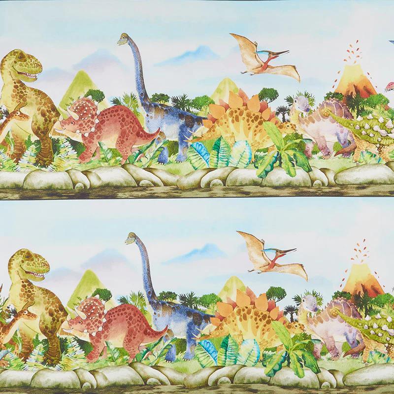 Dinosaur Friends - Dino Border Stripe Multi Yardage