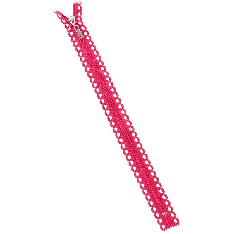 Missouri Star Fancy Zips - 14" Hearts Bold Pink