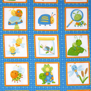 Cuddle Bugs - Bugs in Squares Blue Flannel Yardage