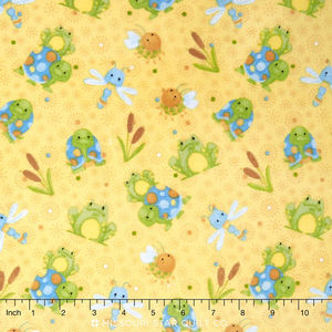 Cuddle Bugs - Frogs/Turtles Yellow Flannel Yardage