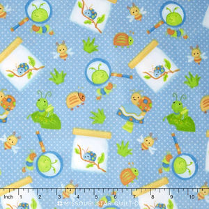 Cuddle Bugs - Tossed Bugs Blue Flannel Yardage