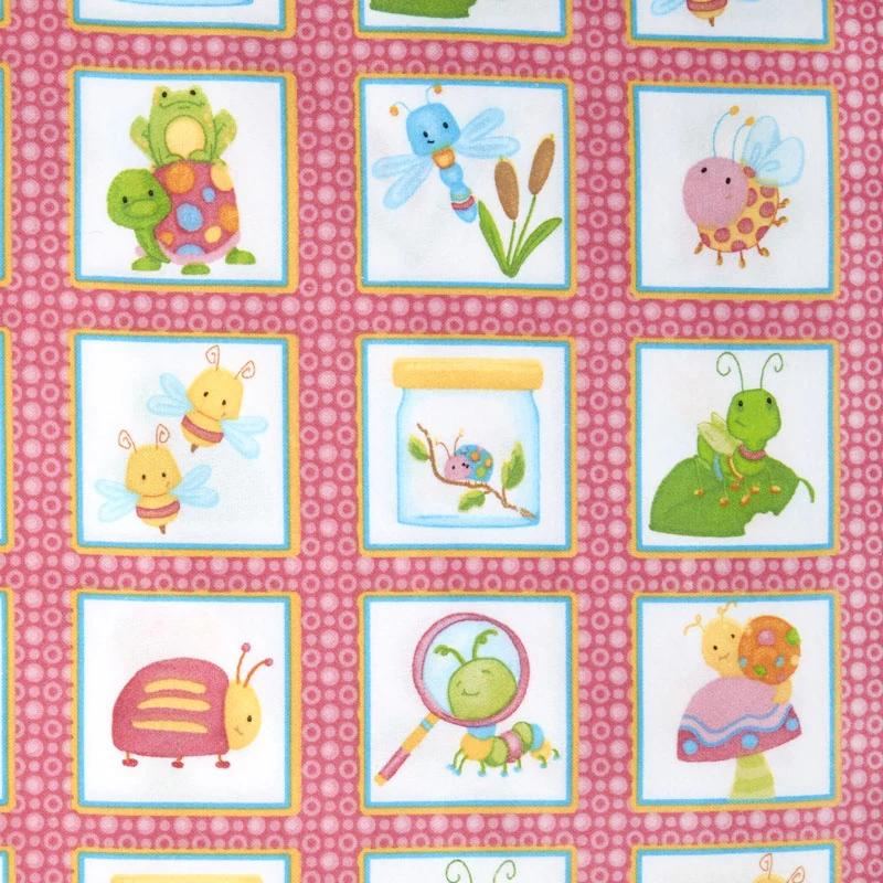 Cuddle Bugs - Bugs in Squares Pink Flannel Yardage