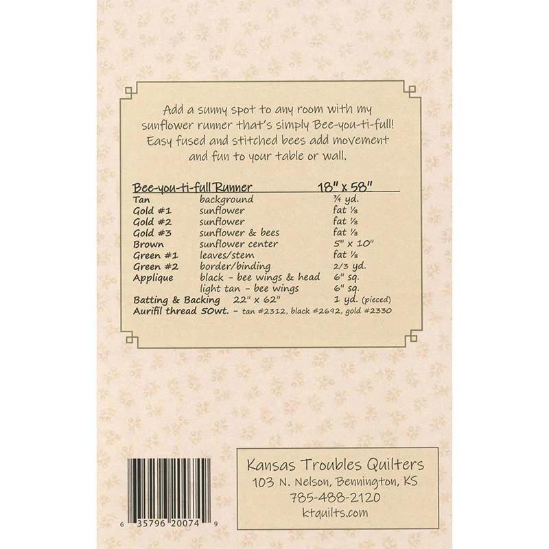 Bee-You-Ti-Full Table Runner Pattern