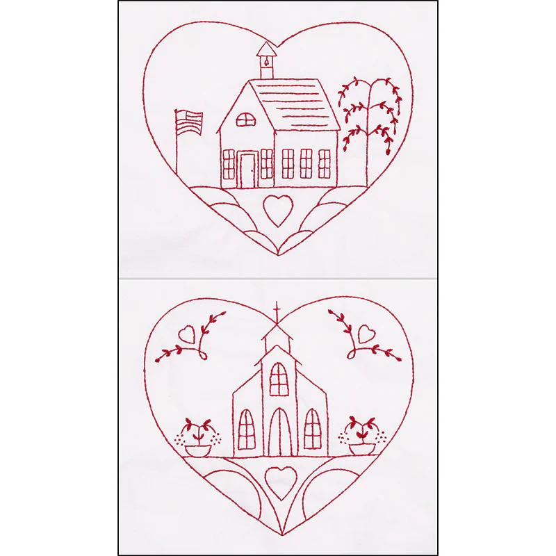 Little Buildings Redwork Embroidery Kit