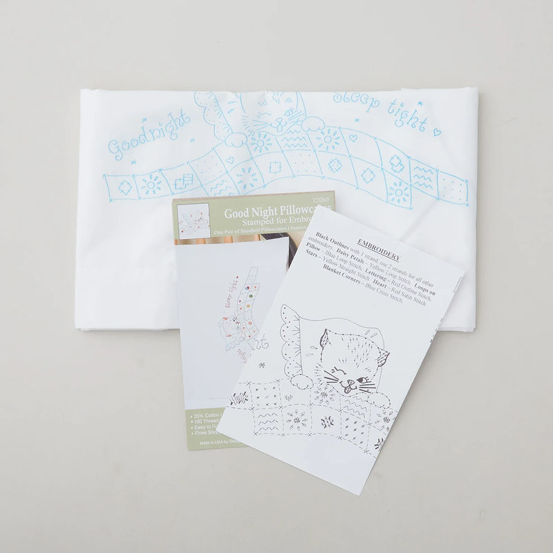 Good Night Embroidery Pillowcase Set