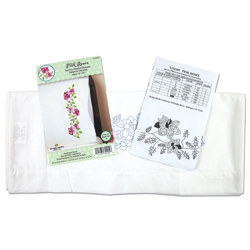 Pink Roses Embroidery Pillowcase Set