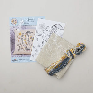 Dusty Floral Crewel Embroidery Pillow Kit