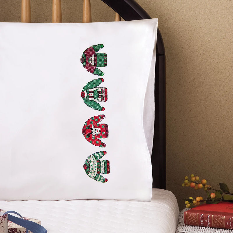 Christmas Sweaters Embroidery Pillowcase Set